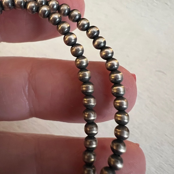 ❤️ 16” 3mm Desert Pearls Native Made Navajo Sterling Silver Made In USA Necklace - Picture 5 of 8